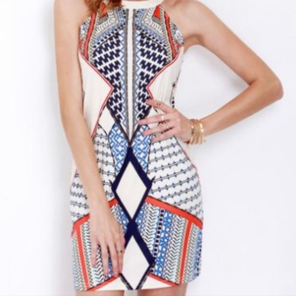 VENUS Dresses & Skirts - VENUS NWOT Geometric Abstract Sleeveless Midi Dress Size Large Aztec Event Party